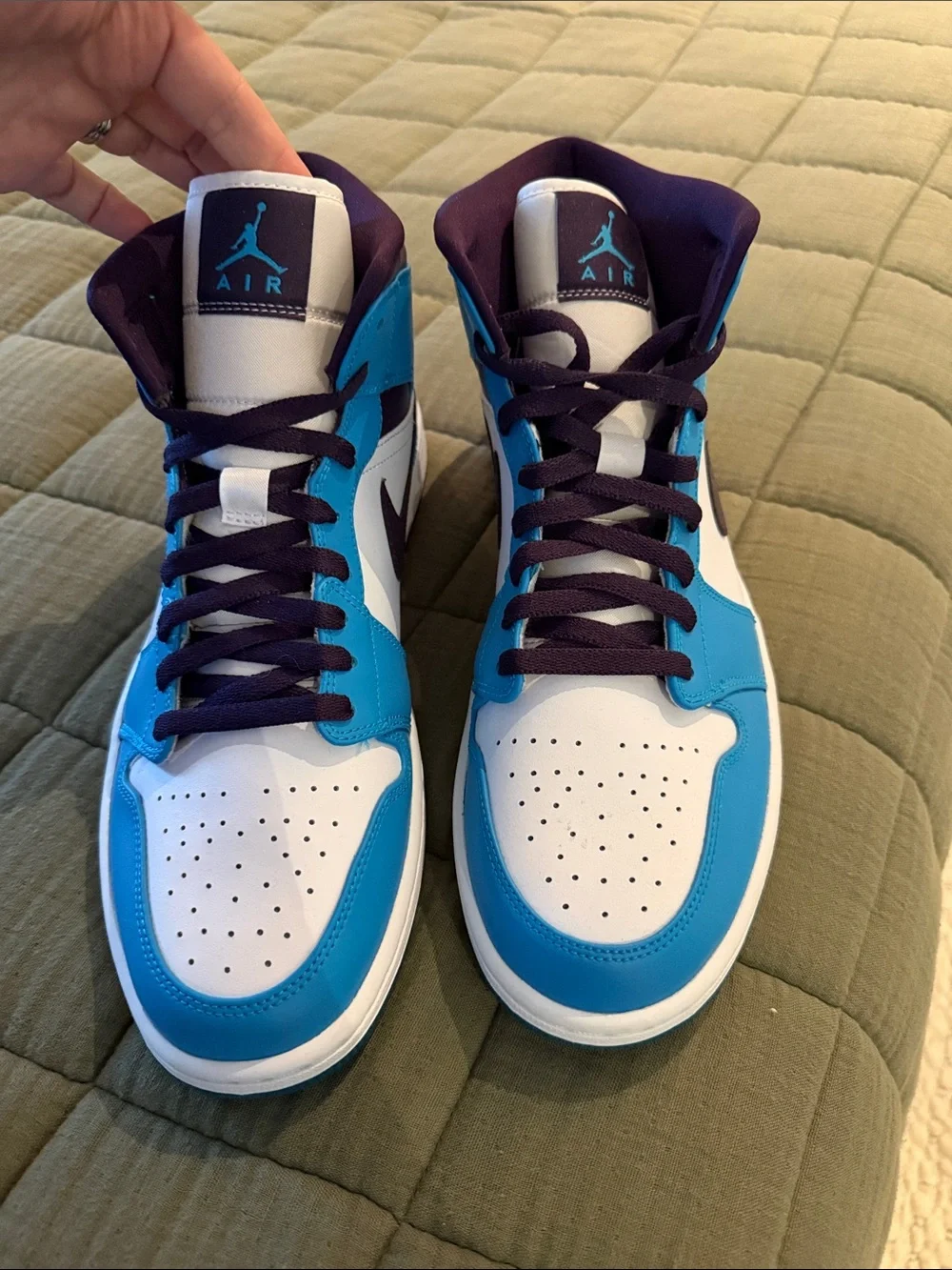 Nike Air Jordan Mid-Top Sneakers in White and Teal with Purple Accents